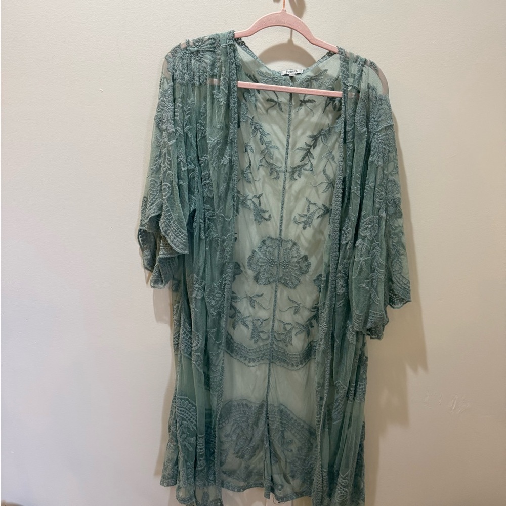 JODIFL Delicate Green Lace Kimono